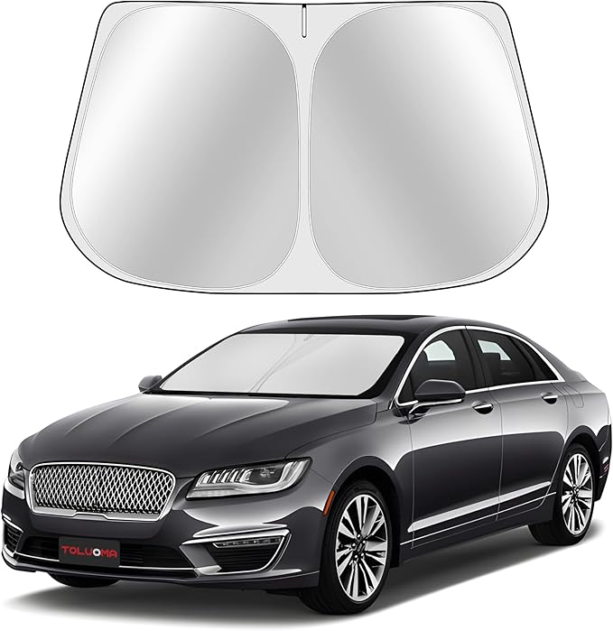 Toluoma Custom Fit Windshield Sun Shade for Lincoln MKZ 2013-2020 - Full Coverage, 210T Reflective Fabric, Double-Layer Design - Blocks 99% UV Rays, Keeps Car Cool, Easy to Install and Store