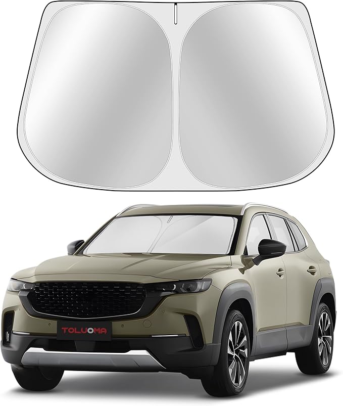 Toluoma Custom Fit Windshield Sun Shade for Mazda CX-50 2023-2025 - Full Coverage, 210T Reflective Fabric, Double-Layer Design - Blocks 99% UV Rays, Keeps Car Cool, Easy to Install and Store
