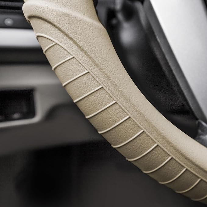 FH Group Universal Fit Silicone with Grip and Pattern Massaging Grip Steering Wheel Cover Fits Most Cars, SUVs, Trucks, and Vans Beige