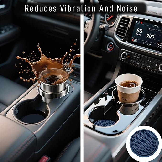 KULOLO Car Cup Holder Coaster 4 Pack - Non Slip & Shockproof,Flexible PVC Rubber Insert for Car/Truck/SUV/Van (2.75"x0.2") Universal Fit Auto Cup Holders Accessories for Women and Man (Navy Blue)