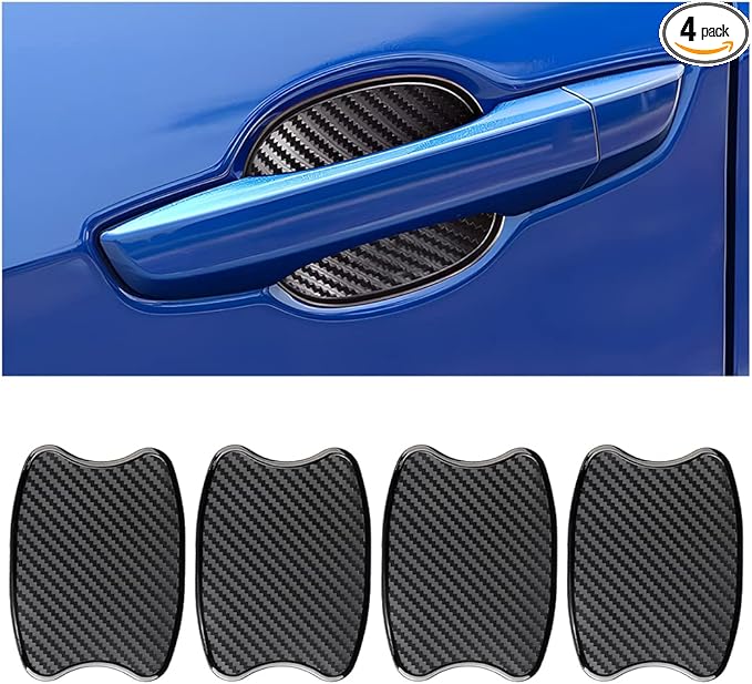 4Pcs Car Door Handle Stickers, 3D Carbon Fiber Texture Auto Door Cup Protective Film, TPU Scratch Protector Cover Guard Pad, Universal for Most Models (2.95''3.93'')