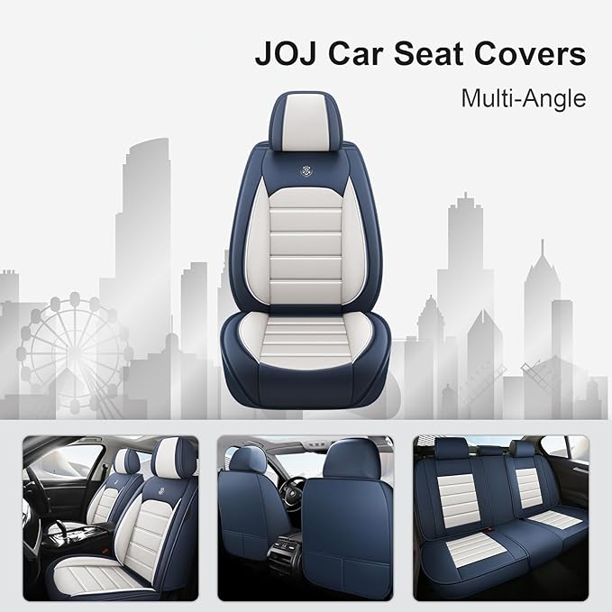JOJ Car Seat Cover for Kia Carnival Seat Covers for Cars 2022-2026,Leather Waterproof Car Seat Covers Full Set,All Weather Tech Car Seat Protector,8 Seats Cream Blue