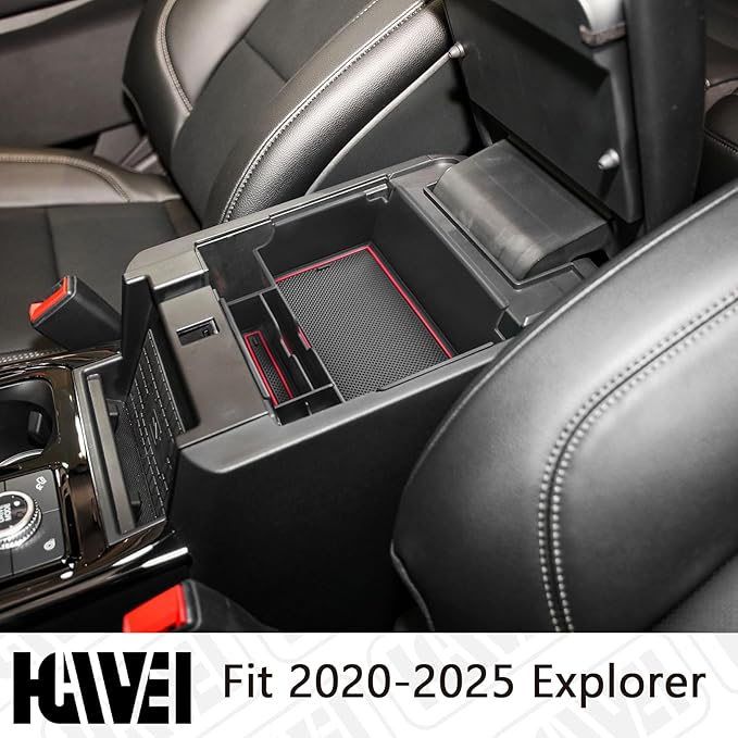 Center Console Organizer Compatible with Ford Explorer 2020 2021 2022 2023 2024 2025 2026 Interior Accessories, Coin Holder Armrest Secondary Storage Box Container Insert Divider Tray, Red