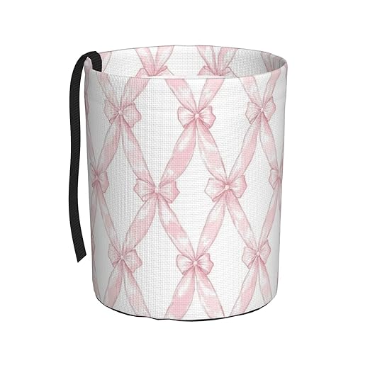 Pink Ribbon Bow Car Trash Can Leak-Proof Waterproof Hanging Trash Bin Collapsible Garbage Can for Car Accessories Travelling Camping