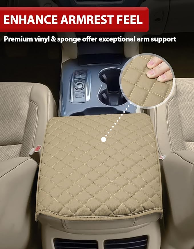 KBH Center Console Armrest Cover for Acura MDX 2015 2016 2017 2018 2019 2020, Vinyl Leather Trim, Middle Console Arm Rest Protective Cover, Anti-Scratch, Tan