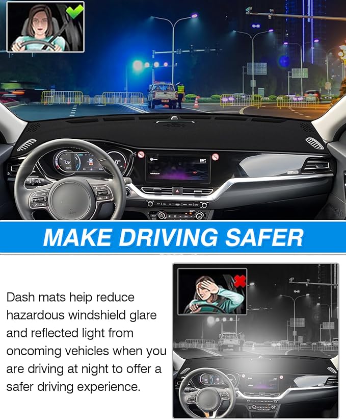 CARTIST Dash Cover Compatible with Kia NIRO 2017 2018 2019 2020 2021 2022 Dashboard Cover Mat Non-Slip Carpet Sunshield Glare UV Rays Protector