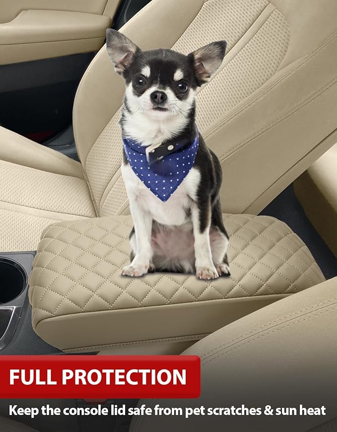 KBH Center Console Armrest Cover for Hyundai Sonata 2015 2016 2017 2018 2019, Middle Console Lid Protector Covering, PU Leather Interior Accessories, Beige