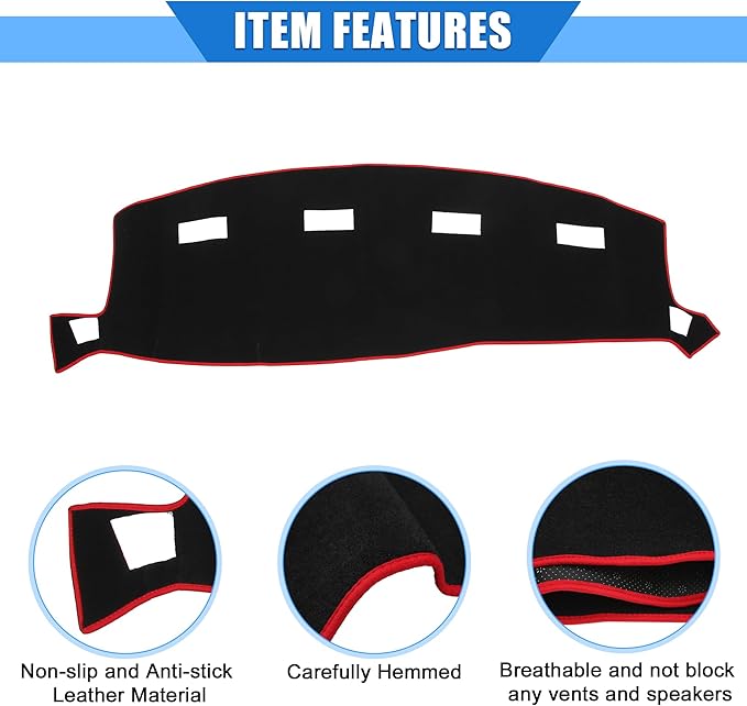 Car Dashboard Cover Compatible for Dodge for Ram 2002-2005, Protective Polyester Red Center Console Interior Trim Dash Cover Mat Pad