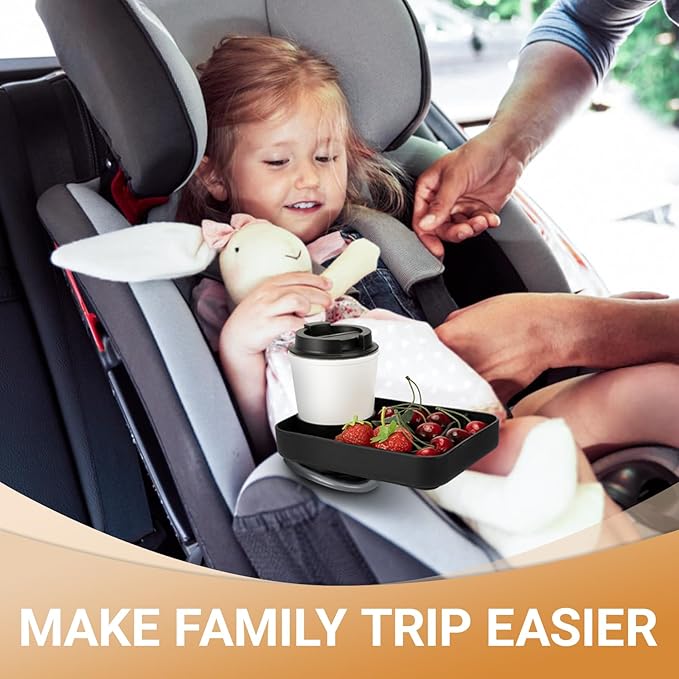 Car Seat Cup Tray - Silicone Travel Tray for Car Seat with Expandable Base for Fruit, Toys, Books Fits Most Cup Holders