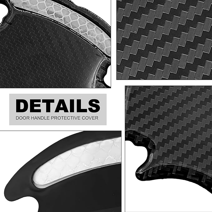 8PCS Universal Car Door Handle Protector Sticker - 3D Carbon Fiber Anti-Scratch Cover, Self-Adhesive & Non-Marking Reflective Safety Strips, Paint Protection Film (Silver)