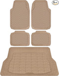 CAR PASS Beige Rubber Car Floor Mats & Cargo Liners, Durable Anti-Slip 3D Rhombus Waterproof Automotive Pad Trim Fit Liner All-Weather Trunk Mats Full Set Universal Fit Auto Van Sedan SUV Truck Beige