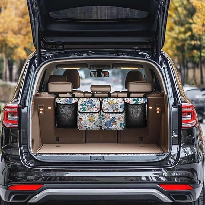 Mushroom Car Trunk Hanging Organizer with with Adjustable Straps, Daisy Car Trunk Organizer Storage, It Easy to Find Things, Make the Trunk of Your Car Look Neat and Tidy