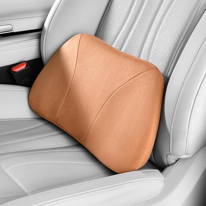 POKSRI Lumbar Support Pillow,Back Pain Relief Cushion,fits tightly around the waist,Memory Foam,Skin-friendly Suede Fabric,fit Car Drive,Office chair,Rest seat,Improve Posture,Portable,15.5''Lx 8.7''H