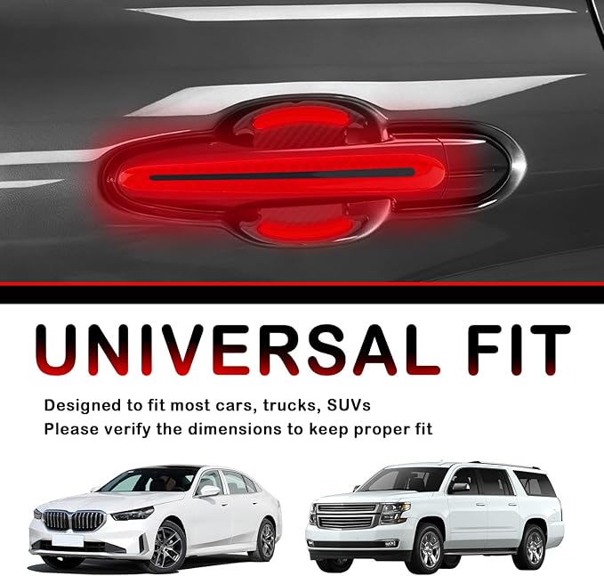 8PCS Car Door Handle Protector Reflective,3D Carbon Fiber Car Door Handle Scratch Protector with Adhesive Backing,Waterproof Doors Handles Protectors for Vehicles,SUVs,Trucks