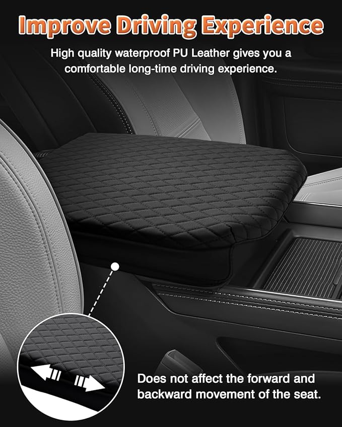 Shademax Custom Fit for Center Console Cover 2019-2024 2025 2026 GMC Sierra 1500/Chevy Silverado 1500 2500HD 3500HD Armrest Cushion Pad Cover PU Leather Sierra Silverado Accessories Anti-Scratch Black