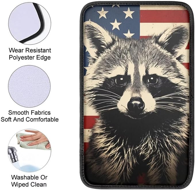 Car Center Console Pad, Universal Waterproof Car Armrest Seat Box Cover, Car Interior Accessories for Most Vehicle SUV Truck Vintage American Flag Red Panda Car Armrest Pad