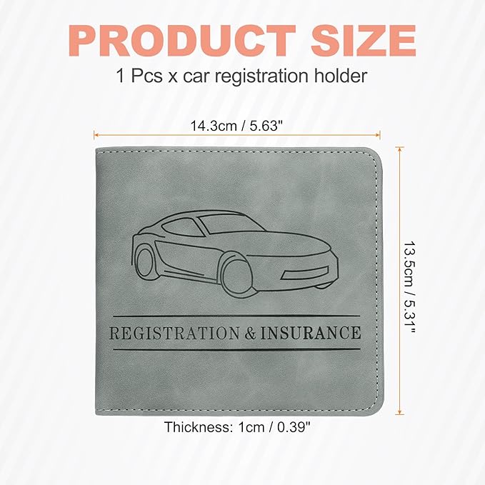 HARFINGTON Car Registration and Insurance Holder 5.63" x 5.31" PU Leather Vehicle Glove Box Organizer Storage Accessories Men Women Car ID Holder for License ID Card Bank Card, Gray