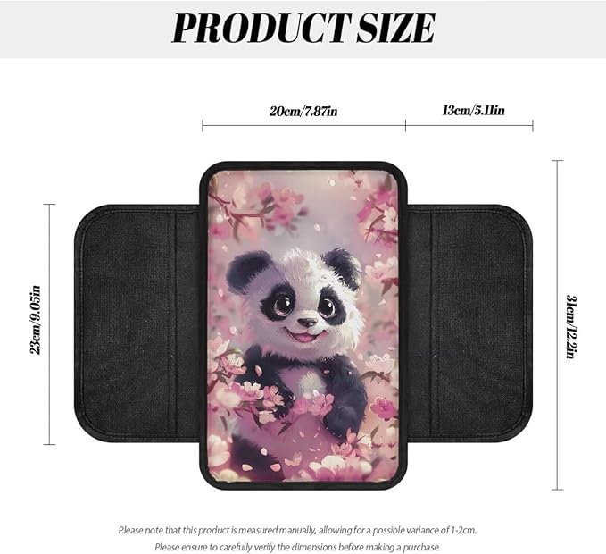 BIGCARJOB Cute Panda Armrest Cover wor Cars Pink Middle Console Cover Armrest Pad with Pocket Automotive Armrest Cover Cushion with Side Pockets,Universal Fit