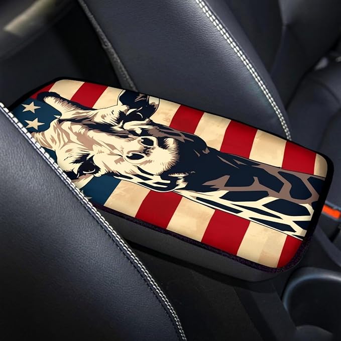 Car Center Console Pad, Universal Waterproof Car Armrest Seat Box Cover, Car Interior Accessories for Most Vehicle SUV Truck Vintage American Flag Griaffe Car Armrest Pad