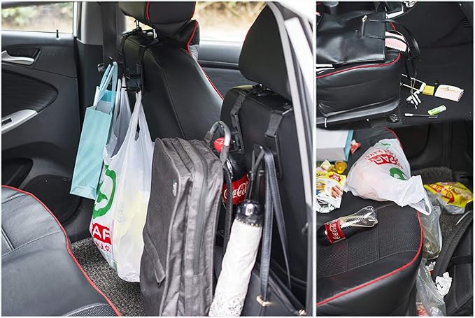 Heroway matteblack Magic Hanger Headrest Holder Organizer, Behind Over The Seat Car Hooks-Hang Purse Grocery Bags-4Pack (Frosted Black)