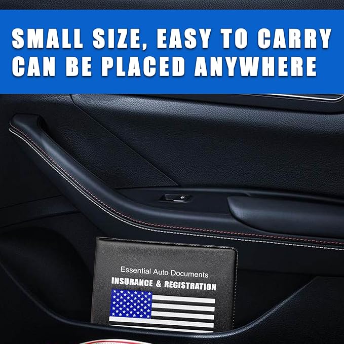 Ziciner Car Registration Insurance Holder, 2Pack Essential Auto Card Document Glove Box Organizer with Touch Fastener, Vehicle Interior Accessories Perfect for Most Car, Truck, SUV (Black/Blue Flag)