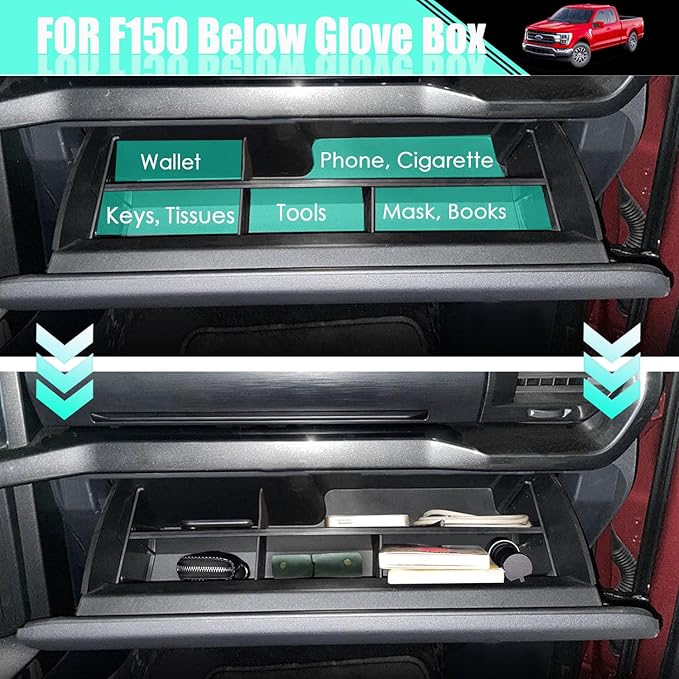 Glove Box Organizer Ford F150 2021 2022 2023 2024 - for F150 Glove Secondary Divider Storage Box Accessories for F150 (Below)