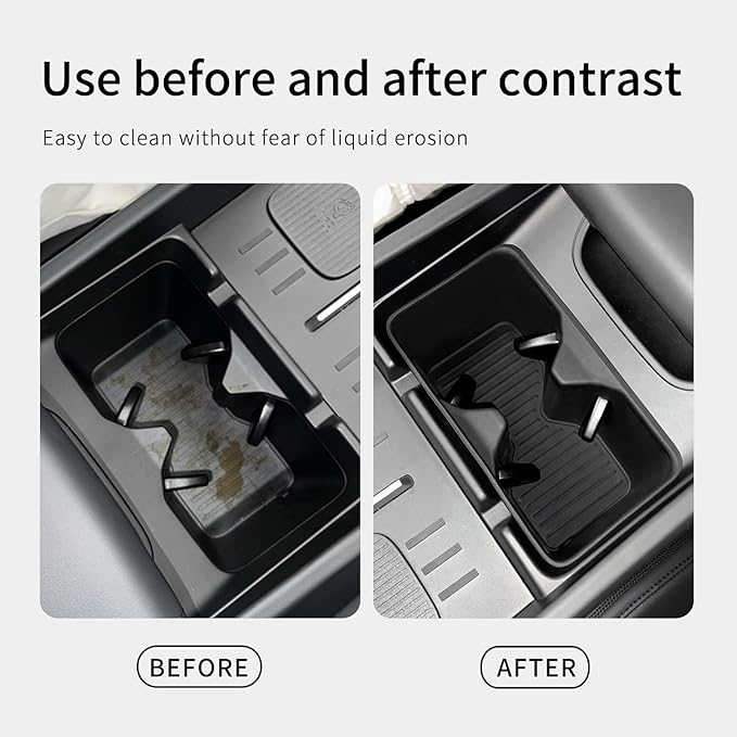 LUCKEASY for 2024 2025 2026 Hyundai Santa Fe Not for Hyundai Tucson Center Console Silicone Water Cup Holder Insert with Wireless Charging Pad Protector 2PCS Black for Santa Fe Accessories
