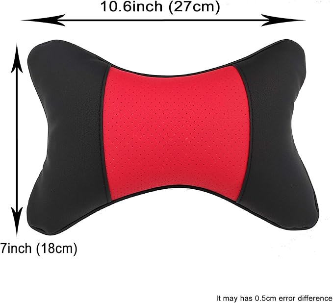 Thomakoo Car Neck Pillows 2pcs Pack Car Headrest Pillow Pu Leather Car Cervical Pillows for Traveling Car Pillows Filled by Fiber (Black Red)