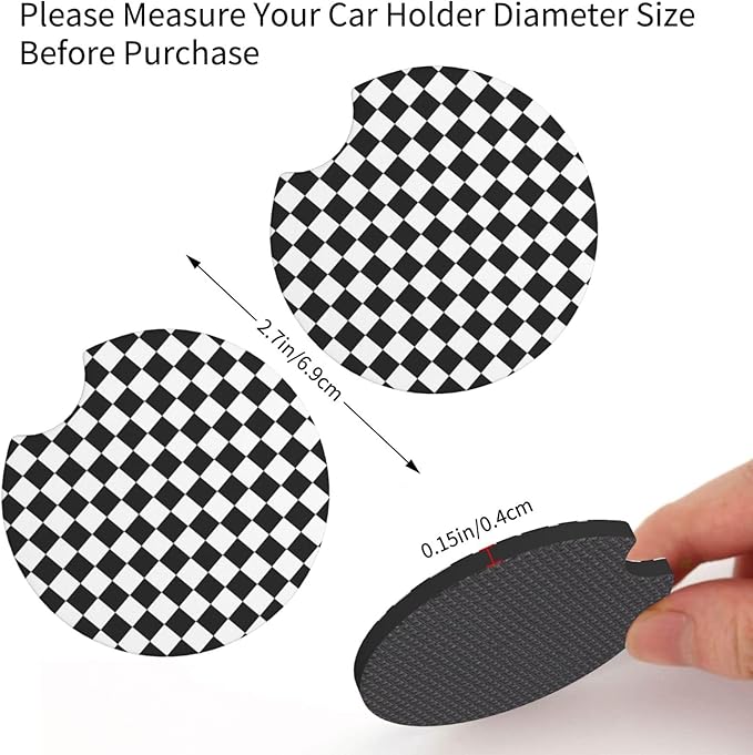 Black and White Checkered Steering Wheel Cover Wheel Cover Anti-Slip Breathable Universal for 15 Inch Car Steering Wheel Cover with 2 Pieces Car Coasters Suitable for Men Women