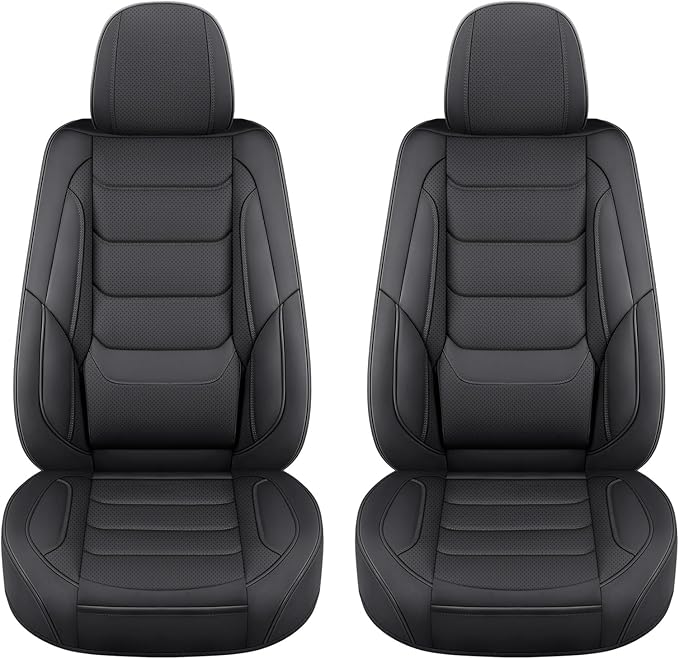 hoozoom Leather Car Seat Covers Waterproof Front Seat Covers Breathable Seat Protectors Universal Fit for Most Automotive Cars SUV Van Trucks (Black,Front Pair)