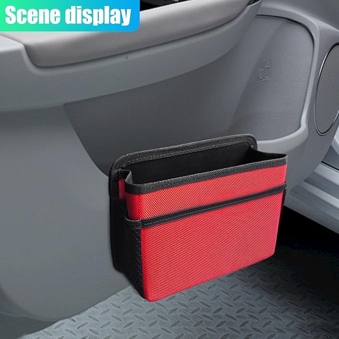 Car Trash Can, Foldable Waterproof Leather Trash Bin Garbage Organizer, Multi-Pocket Mini Hanging Storage Container, Universal Auto Interior Accessories for Cars, SUVs, Trucks (Red)