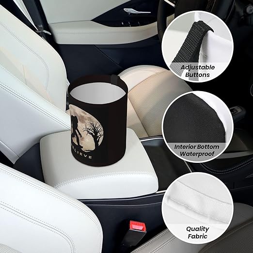 Funny Bigfoot Sasquatch Full Moon Car Trash Can Leak Proof Hanging Waterproof Garbage Can Multipurpose Trash Bin for Car SUV Front Seat Headrest Collapsible and Portable Storage Pocket