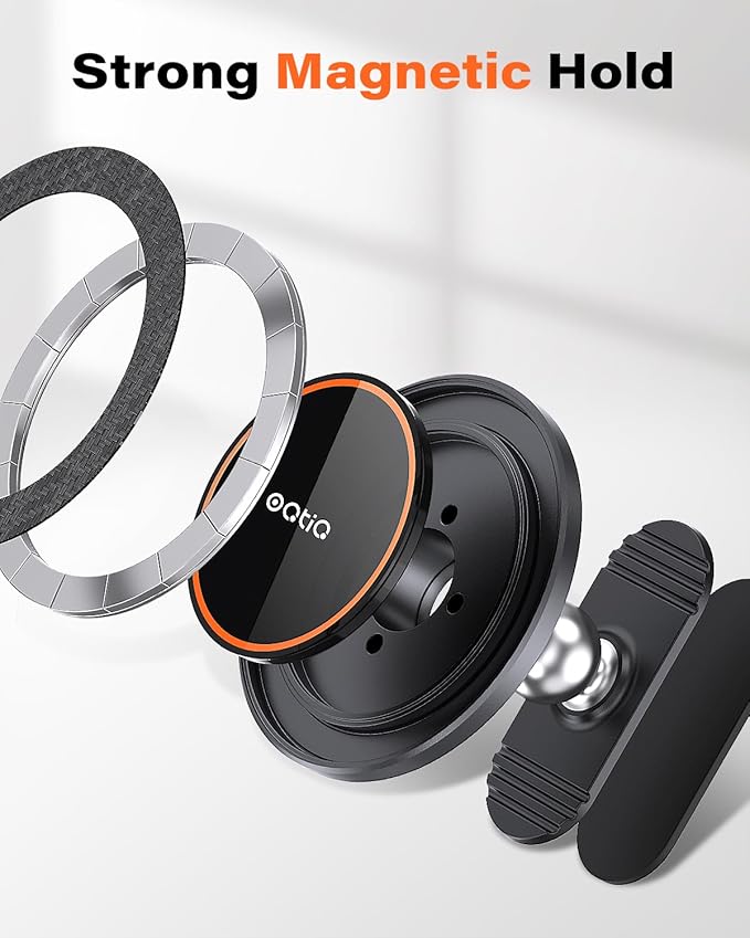OQTIQ for MagSafe Car Mount - 17 N54 Magnets, 360° Rotation Magnetic Phone Holder for Dashboard, Compact & Space-Saving, Compatible with iPhone 17/16/15/14/13/12