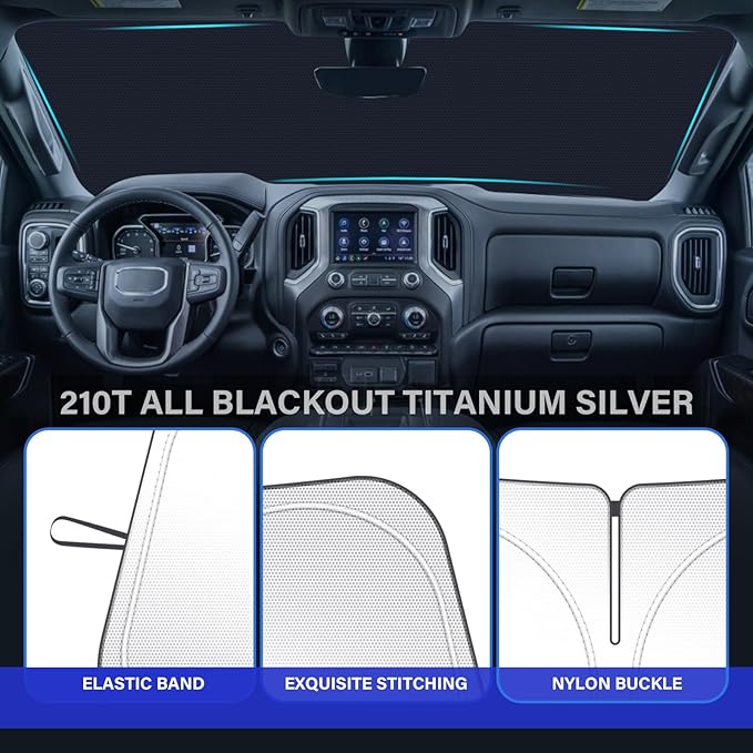 Car Windshield Sun Shade Compatible with 2019-2023 2024 2025 2026 Dodge Ram 1500 2Dr RegularCab, 4Dr QuadCab, CrewCab, MegaCab Accessories Foldable Sunshade Truck Custom Windshield Sun Visor
