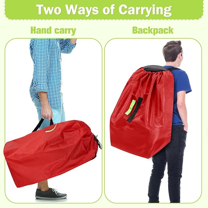 Sublaga Car Seat Bags For Airplane Travel, Durable Carseat Cover For Air Travel Car Seat Travel Bag with Shoulder Straps and 2pcs Luggage Tags For Airplane, Red