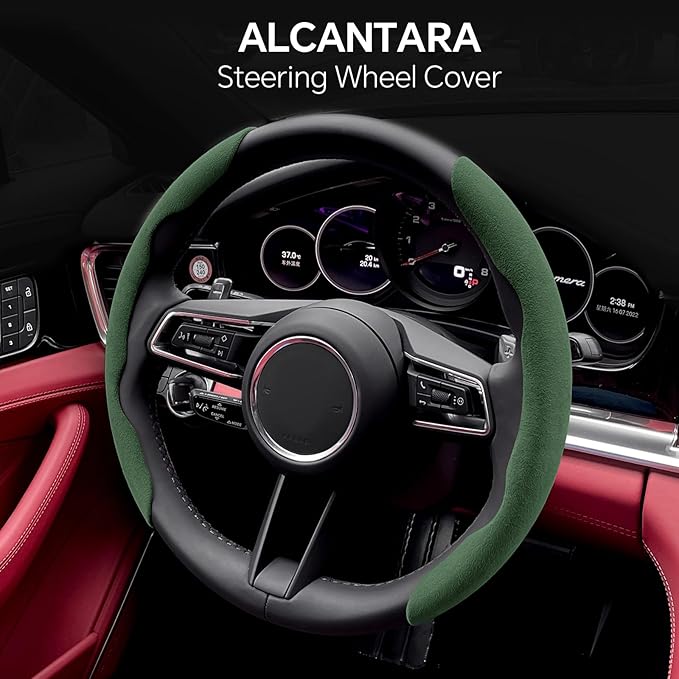 PAUUOOA 2 Piece Alcantara Steering Wheel Cover - Split Sport Design for D & O Shape Wheels, Soft Touch · Anti-Slip Grip · All Season Comfort · Durable Luxury Material for Performance Cars