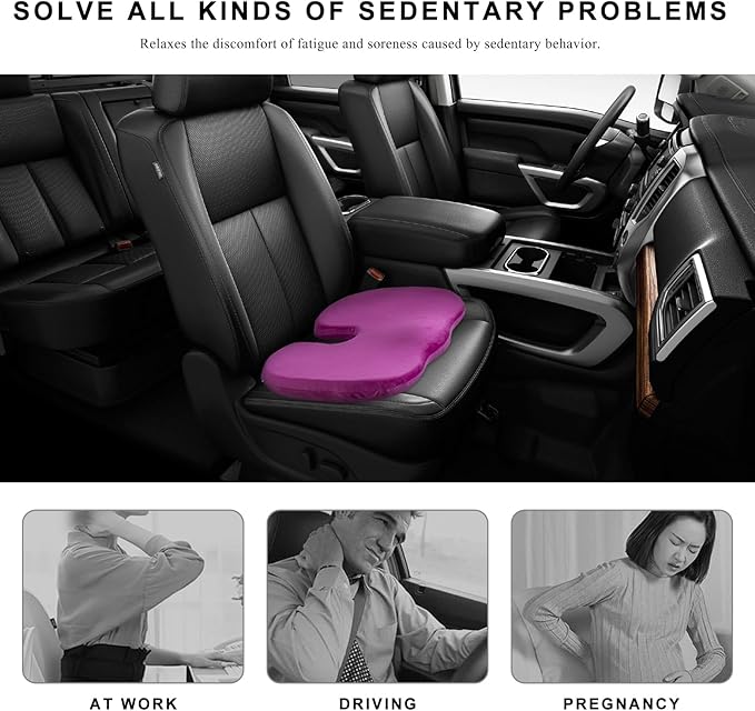 Car Seat Cushion, Memory Foam Cushion for Tailbone Pain & Sciatica Relief, Ergonomic Seat Cushion Comfortable Chair Relief Pillow for Car Office Wheelchair, car Accessories (Purple)