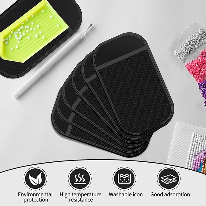 Car Dashboard Non Slip Mat, Anti-Slide Sticky Gel Dashboard Pad 5.5 x 3 Inch Multi Sticky Mat for Radar Detector, Cell Phone, Keys, Mirrors, GPS, Coins (10 Pack Black)