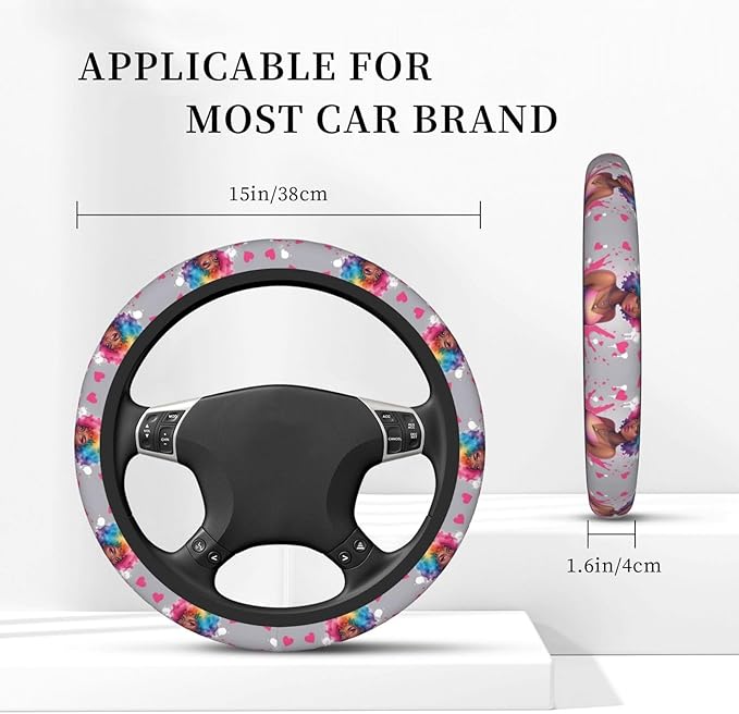 African America Black Neoprene Steering Wheel Covers Women Men Car Accessories, Universal 15 Inch Fit Auto, Suvs, Truck