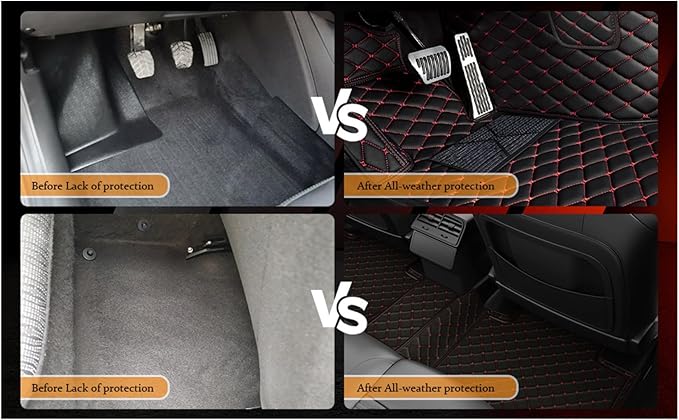 Yaruicar Custom Personalized Floor Mats for Cars Luxury Full Coverage All Car Floor Mats Anti-Slip Leather Car Mat Set Trucks & SUVs Trucks Automotive Floor Mats Liners (3D-Black White)