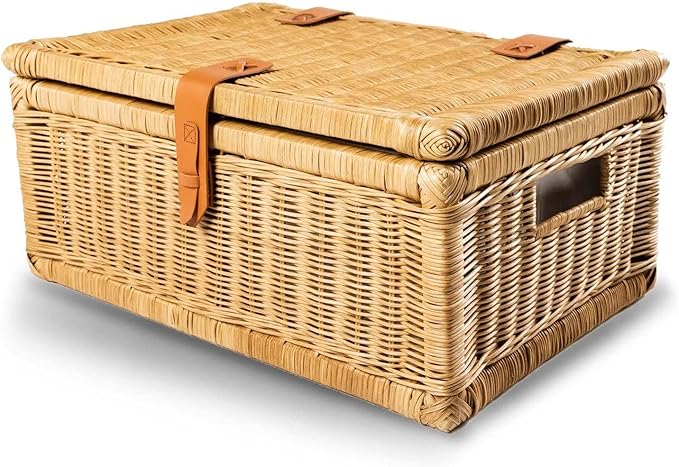 The Basket Lady Covered Wicker Storage Basket Nested Set of 2 Sandstone