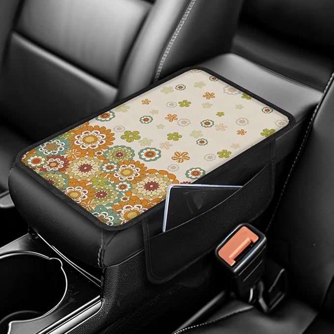 Dreaweet Center Console Cover Cute Sunflower Car Accessories for Women Girly,Car Car Console Covers with Pockets,Car Arm Rest Cover Pad,Universal Armrest Cover for Car Truck SUV Van
