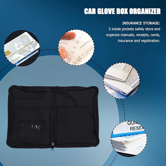 Kqcibz Universal Glove Box Organizer Storage Holder for Manuals Car Documents Glove Bag with Multi Pockets, Black, 500039075