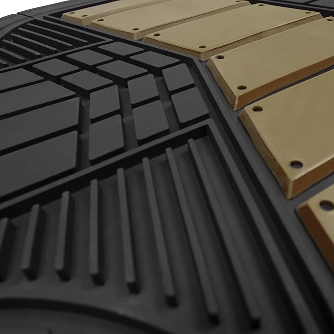 BDK Beige Heavy Duty Front & Rear Rubber Floor Mats Universal Liners for Car SUV Van & Truck, All Weather Protection with Anti-Slip Nibs, Fit Contours of Most Vehicles