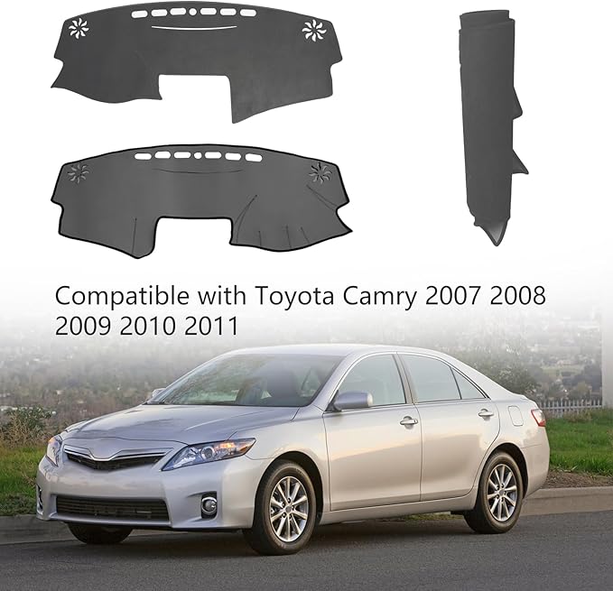 Dash Cover Mat Custom Interior Center Console Compatible with Toyota Camry 2007 2008 2009 2010 2011 Dashboard Cover Pad Carpet Protector (Gray)