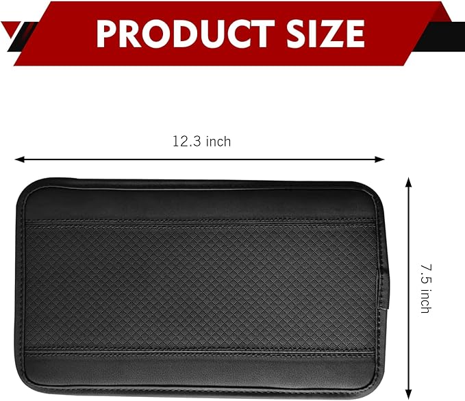 Hugwits Car Center Console Armrest Pad, 7.48" x 12.6" Leather Waterproof Armrest Box Mat with Straps, Wear-Resistant Car Center Console Seat Box Cover, Universal for Most Cars (Black Stitching)