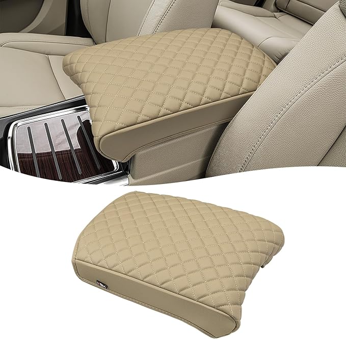 KBH Center Console Armrest Cover for Acura MDX 2015 2016 2017 2018 2019 2020, Vinyl Leather Trim, Middle Console Arm Rest Protective Cover, Anti-Scratch, Tan