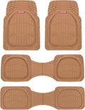 Motor Trend Original FlexTough Beige Rubber Car Floor Mats for 3 Row Vehicles, Front & Rear 2nd Row Deep Dish All Weather Automotive Heavy Duty Trim to Fit, Automotive Liners for Cars Truck Van SUV