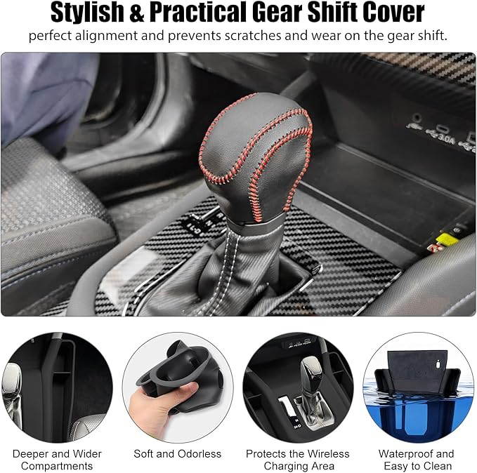 Upgraded 2-Piece Center Console Organizer Set for 2025 2026 Subaru Forester Accessories | Anti-Slip Silicone Storage Tray with Side Pockets + Gear Shift Knob Cover Protector