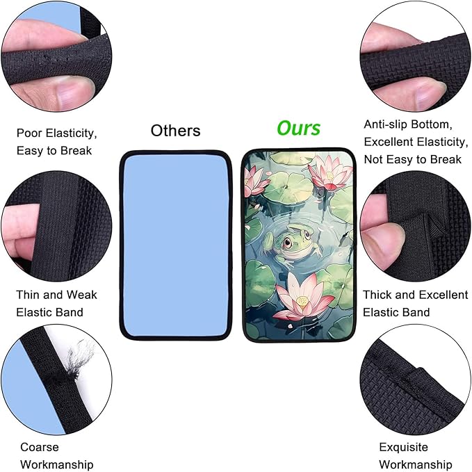JANENFNA Car Armrest Cover Pads Universal Fashion Cute Auto Center Console Armrest Cover Pad with 2PCS Car Coasters Soft Waterproof Car Armrest Seat Protector for Women,Cute Frog in Pond
